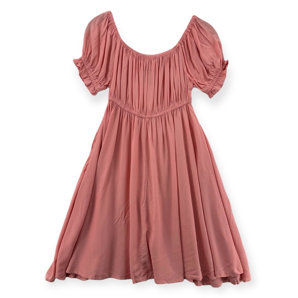 Aila Blue Austin Dress Womens Medium Off Shoulder Puff Sleeve Mini Crepe NEW